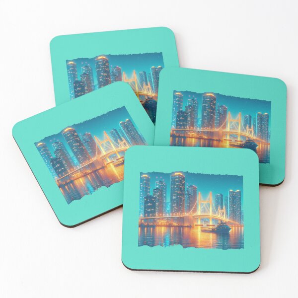 Item preview,  Busan Haeundae Skyline with North Harbor Bridge 3D Cute Sketch,   designed and sold by PaintMeWorld.