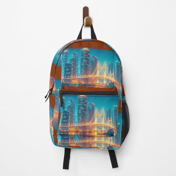 Item preview, Busan Haeundae Skyline with North Harbor Bridge 3D Cute Sketch, designed and sold by PaintMeWorld.