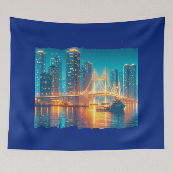 Item preview,  Busan Haeundae Skyline with North Harbor Bridge 3D Cute Sketch,   designed and sold by PaintMeWorld.