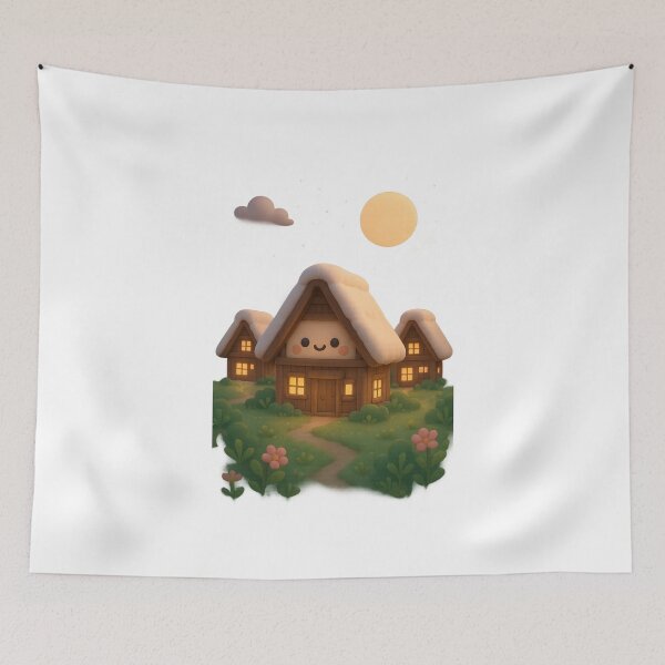 Item preview, Cute Snowy Gassho-Zukuri Thatched Roof Cottages | Kawaii Japanese Cottagecore Art designed and sold by Moons Studio.