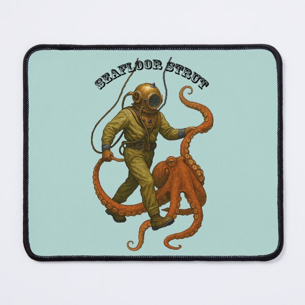 Item preview, Vintage Diver with Diving Helmet Walking an Octopus on the Seafloor designed and sold by urmaddad.