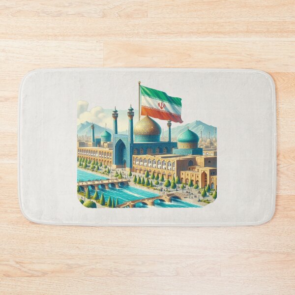 Item preview, Isfahan Persia Golden Age Cityscape 3D Cute Sketch with Iranian Flag, designed and sold by PaintMeWorld.