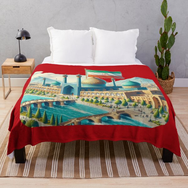 Item preview, Isfahan Persia Golden Age Cityscape 3D Cute Sketch with Iranian Flag, designed and sold by PaintMeWorld.