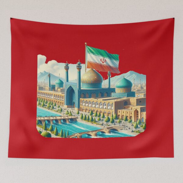Item preview, Isfahan Persia Golden Age Cityscape 3D Cute Sketch with Iranian Flag, designed and sold by PaintMeWorld.