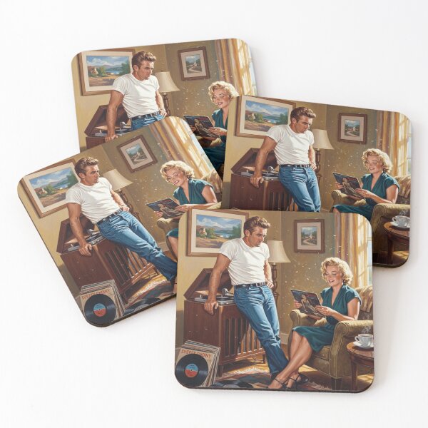Item preview, James Dean & Marilyn Monroe - Retro Record Listening Art 2nd Edition designed and sold by Art's Diner.
