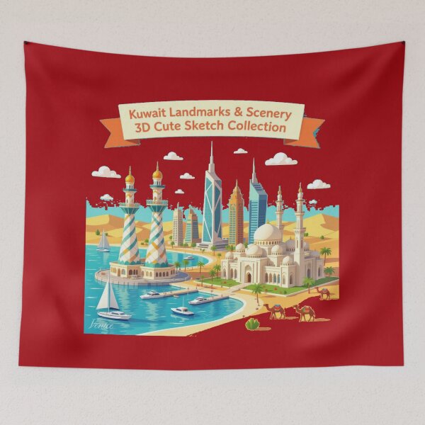 Item preview, Kuwait Landmarks & Scenery 3D Cute Sketch Collection” designed and sold by PaintMeWorld.
