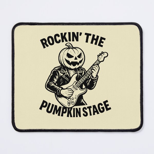 Aperçu de l'œuvre T-shirt d'Halloween avec guitare et citrouille rock | Scène Rockin' the Pumpkin créée et vendue par Artinkcreative.