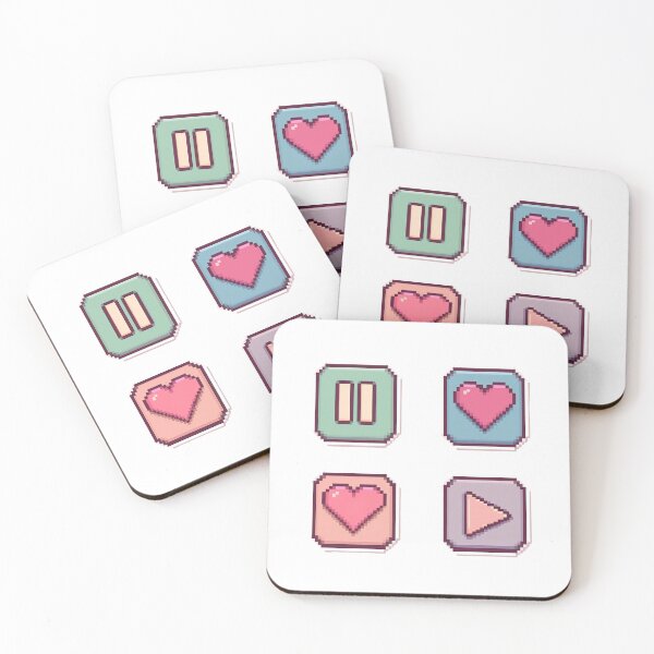 Item preview, Cute Pastel Gaming Buttons – Play Pause Love Pixel Icons designed and sold by Zeedseedshop.