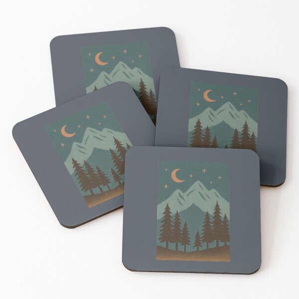 Item preview, Retro Mountain Night – Crescent Moon and Pine Forest Outdoor Illustration designed and sold by NoctaHike.