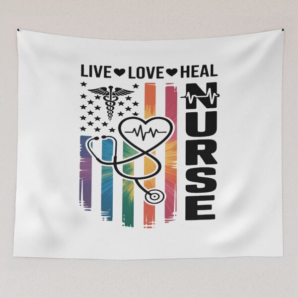 Item preview, NURSE - LIVE LOVE HEAL Rainbow Heartbeat Design designed and sold by flagylART.