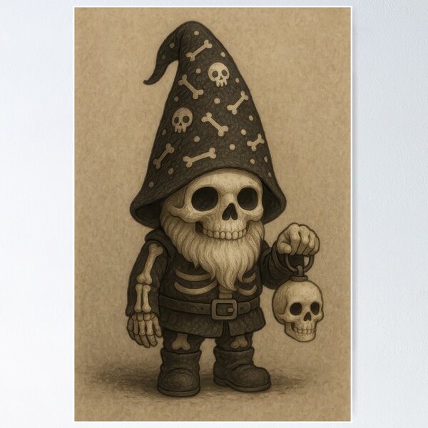 Item preview, Skeleton gnome with skull lantern Halloween art designed and sold by ImagineCorner.