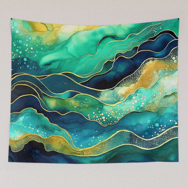 Item preview, Green, Blue And Yellow Accents Abstract Ocean Waves designed and sold by DEC02.