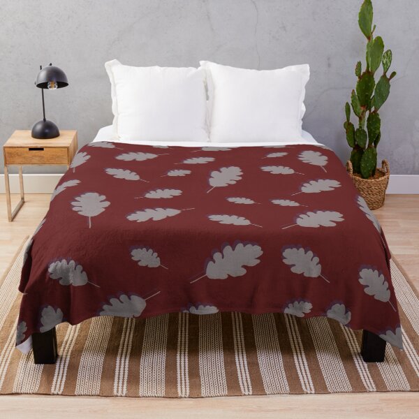 Item preview, Grey autumn oak leaves pattern on a red background designed and sold by by-jwp.