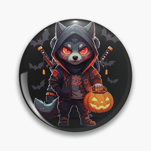 Item preview, Chibi Wolf Ninja in Cyber Hoodie with Pumpkin Lantern | Cute Halloween Streetwear Design designed and sold by ColorSplash123.
