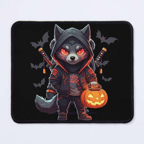 Item preview, Chibi Wolf Ninja in Cyber Hoodie with Pumpkin Lantern | Cute Halloween Streetwear Design designed and sold by ColorSplash123.