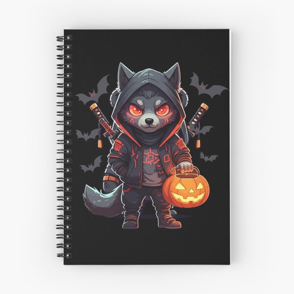 Item preview, Chibi Wolf Ninja in Cyber Hoodie with Pumpkin Lantern | Cute Halloween Streetwear Design designed and sold by ColorSplash123.