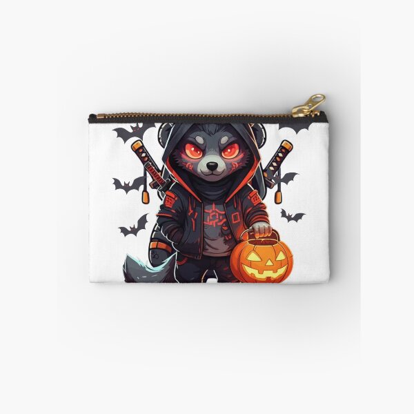 Item preview, Chibi Wolf Ninja in Cyber Hoodie with Pumpkin Lantern | Cute Halloween Streetwear Design designed and sold by ColorSplash123.