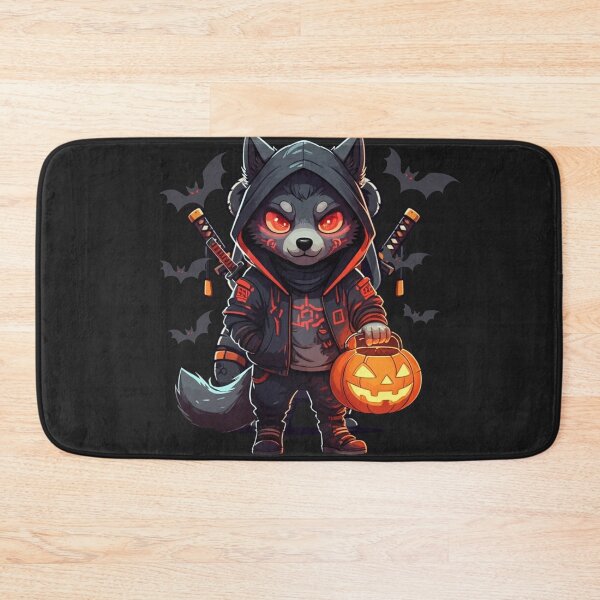 Item preview, Chibi Wolf Ninja in Cyber Hoodie with Pumpkin Lantern | Cute Halloween Streetwear Design designed and sold by ColorSplash123.