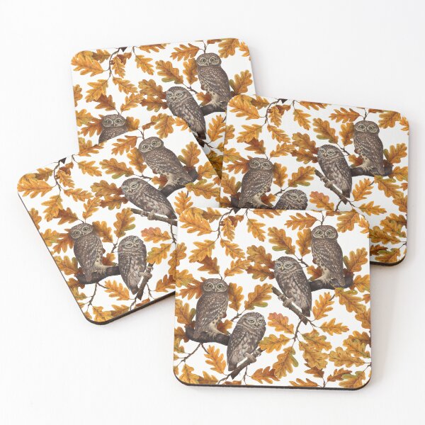 Item preview, Autumn owls on cotton white designed and sold by Katerina Mitkova Kirilova.