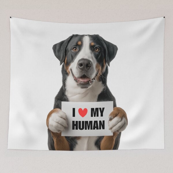 Item preview, Cute Greater Swiss Mountain dog with Signboard I love my Human  designed and sold by LazyOwlStore.
