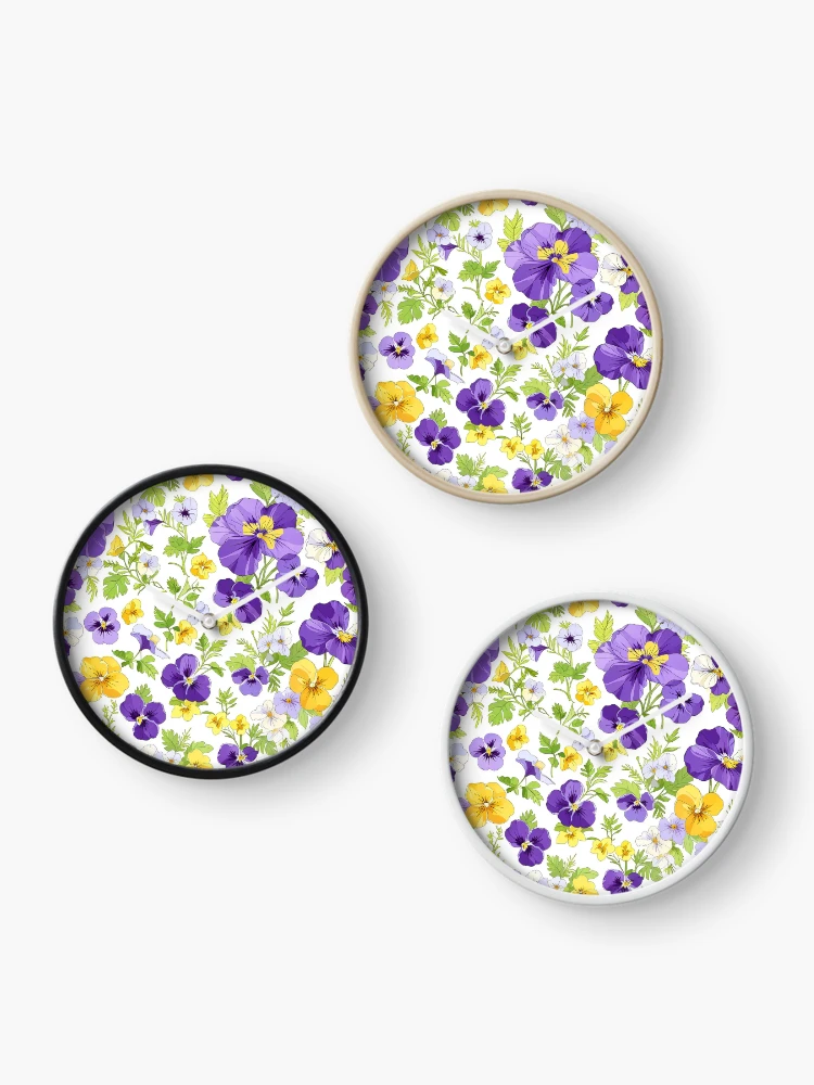 Thumbnail 3 of 4, Clock, Spring Pansy designed and sold by CoolPixels.