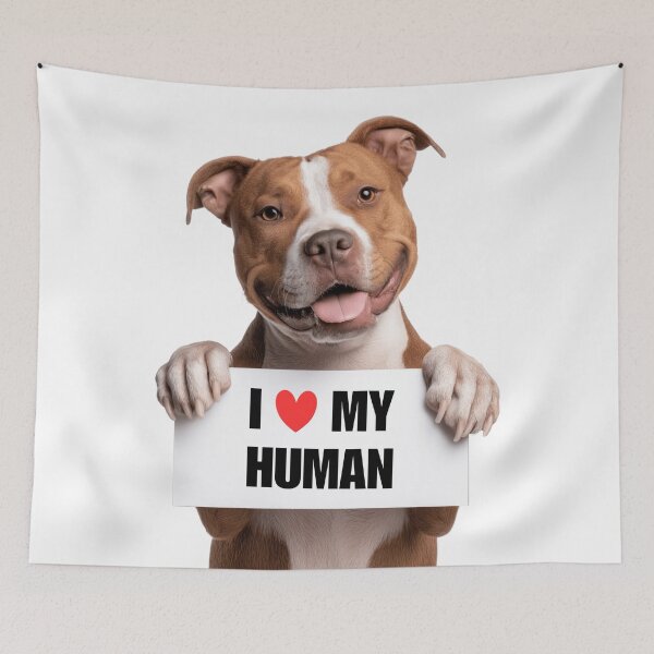 Item preview, Cute American Staffordshire Terrier dog with Signboard I love my Human  designed and sold by LazyOwlStore.