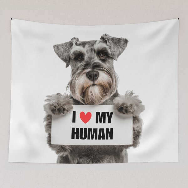 Item preview, Cute Standard Schnauzer dog with Signboard I love my Human  designed and sold by LazyOwlStore.