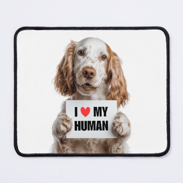 Artikelvorschau, Süßer English Setter Hund mit Schild „Ich liebe meinen Menschen“ entworfen und verkauft von LazyOwlStore.