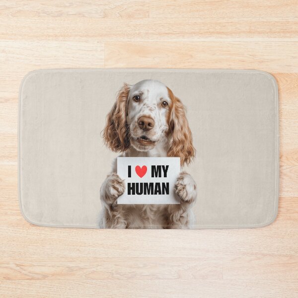 Artikelvorschau, Süßer English Setter Hund mit Schild „Ich liebe meinen Menschen“ entworfen und verkauft von LazyOwlStore.
