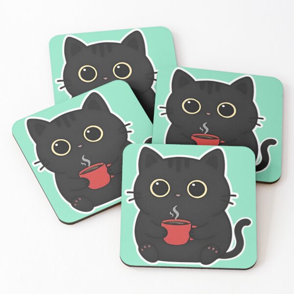 Item preview, Kawaii black cat with coffee (void cat) — chibi with big eyes designed and sold by otacon99.