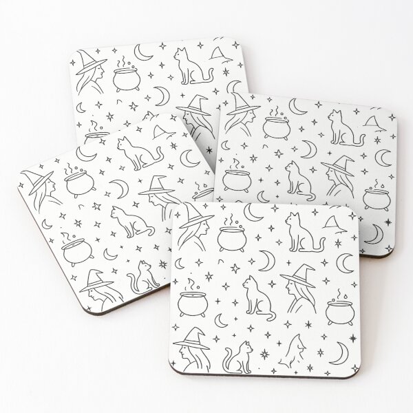 Item preview, Minimalist Witchcraft Pattern – Witches, Cats and Cauldrons designed and sold by LoomisDreams.