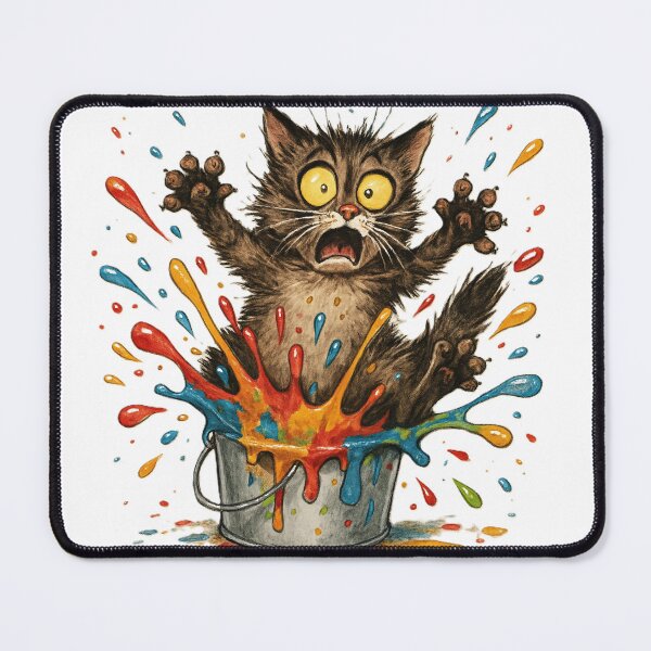 Item preview, Funny Cat in Paint Splash – Cartoon Illustration designed and sold by Parinlada.