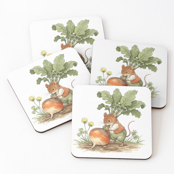 Item preview, Tiny Gardener Mouse with Giant Turnip – Whimsical Woodland Illustration designed and sold by Pasteltone.