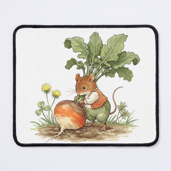 Item preview, Tiny Gardener Mouse with Giant Turnip – Whimsical Woodland Illustration designed and sold by Pasteltone.