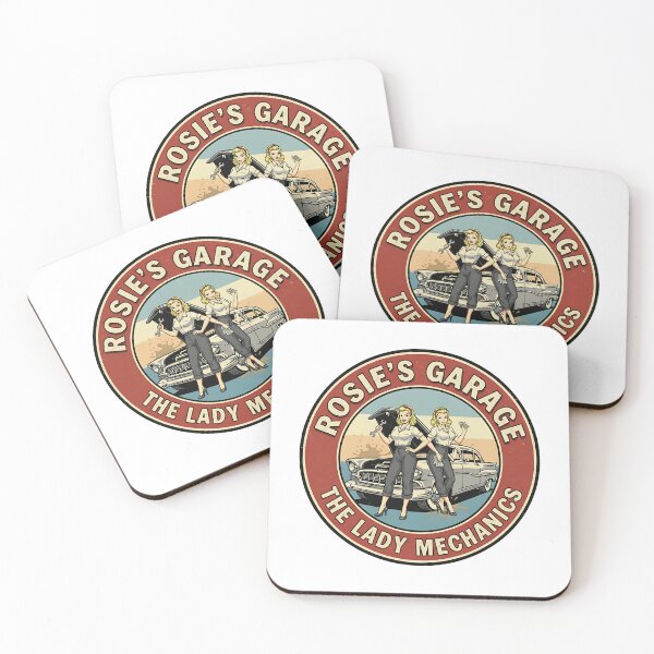 Item preview, Rosie's Garage - The Lady Mechanics - Vintage Car Art designed and sold by RedDelaney.