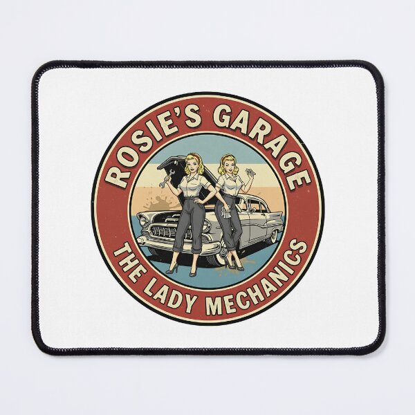 Item preview, Rosie's Garage - The Lady Mechanics - Vintage Car Art designed and sold by RedDelaney.