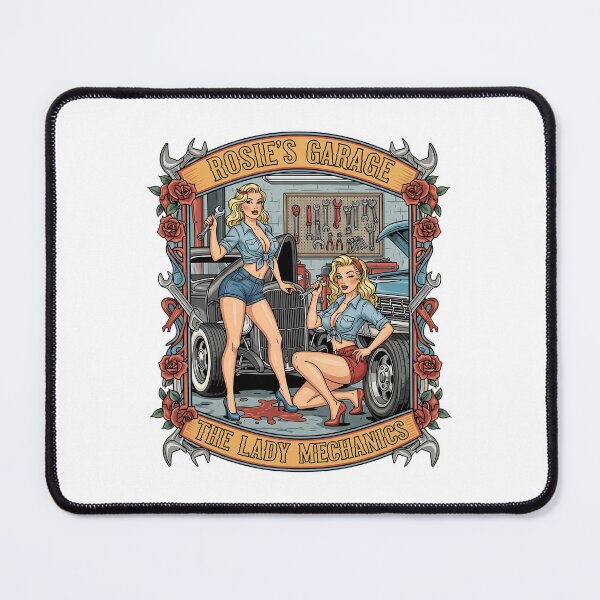 Item preview, Rosie's Garage - The Lady Mechanics - Vintage Pin-Up Hot Rod Art designed and sold by RedDelaney.