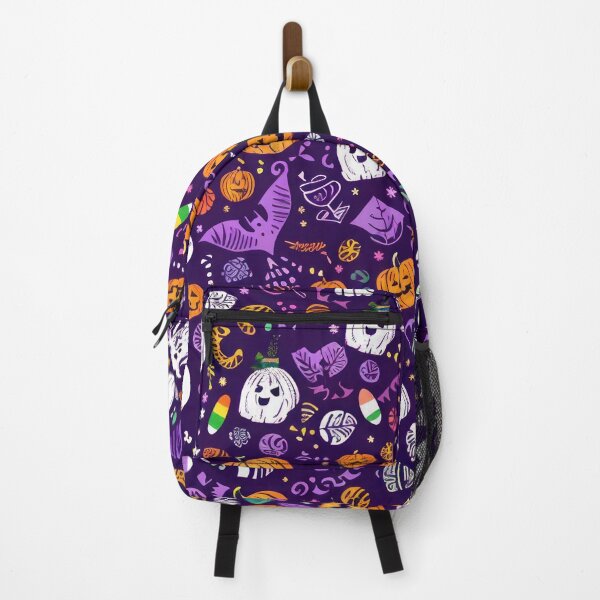 Item preview, Purple halloween autumn pumpkin skull pattern with fall leaves and bats designed and sold by cocomelon168.
