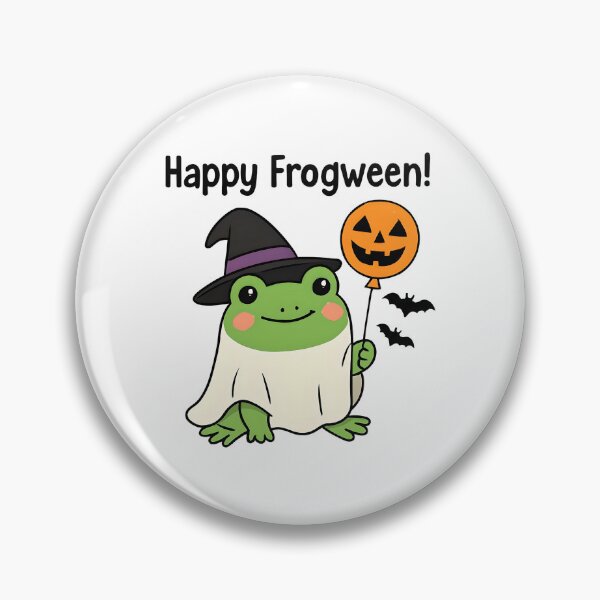 Item preview, Happy Frogween – Frog Holding a Pumpkin Balloon designed and sold by GoxyVision.
