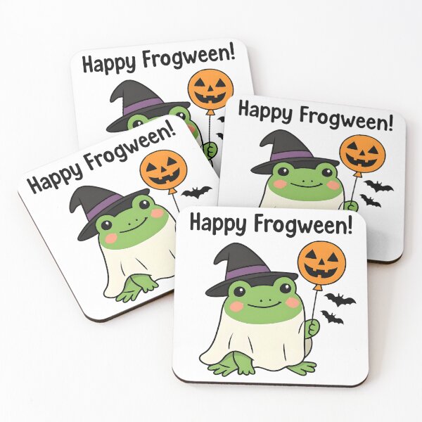Item preview, Happy Frogween – Frog Holding a Pumpkin Balloon designed and sold by GoxyVision.