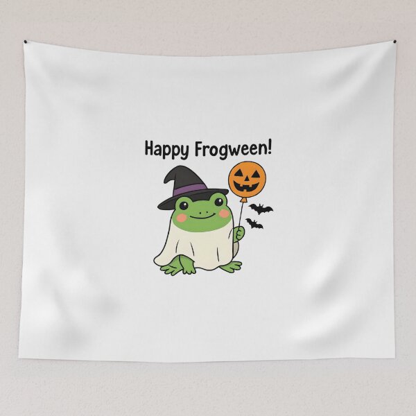 Item preview, Happy Frogween – Frog Holding a Pumpkin Balloon designed and sold by GoxyVision.