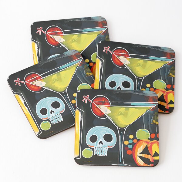 Item preview, Raise a Toast to Halloween with a Vibrant Martini Jack-o-Lantern and Playful Skull designed and sold by OlfactoART Studio.