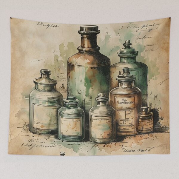 Item preview, Antique Apothecary Bottles – Vintage Scientific Illustration designed and sold by Antik by Schulz.