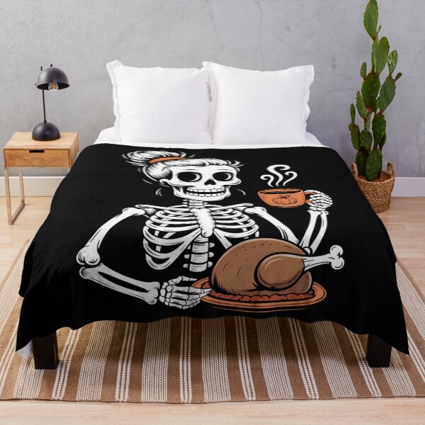 Item preview, Thanksgiving Skeleton Messy Bun Pumpkin Coffee designed and sold by blueyeeti.