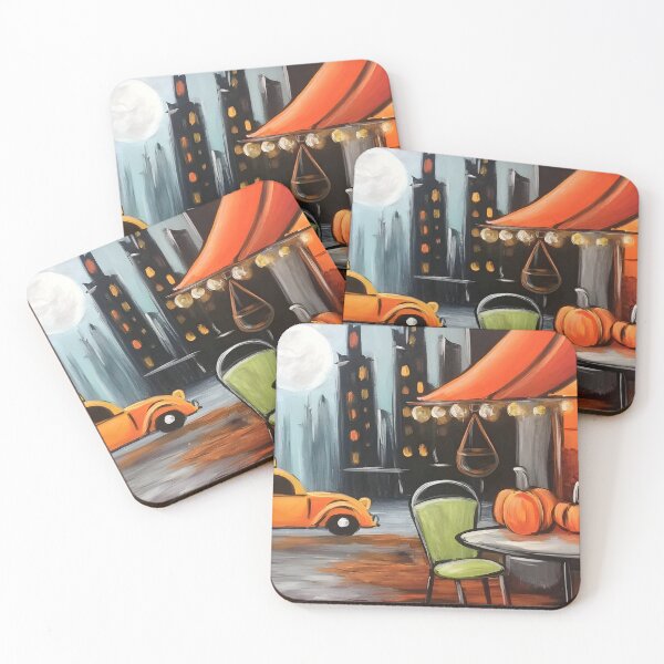Item preview, Experience New York's Halloween Streets with Pumpkins Coffee and Vintage Taxi Charm designed and sold by OlfactoART Studio.