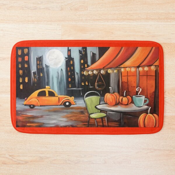 Item preview, Experience New York's Halloween Streets with Pumpkins Coffee and Vintage Taxi Charm designed and sold by OlfactoART Studio.