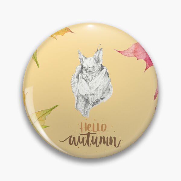 Item preview, Hello Autumn: illustrazione di pipistrello a matita con foglie designed and sold by ArcanaAtelier.