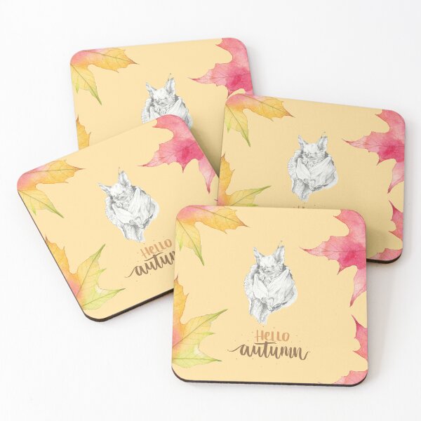 Item preview, Hello Autumn: illustrazione di pipistrello a matita con foglie designed and sold by ArcanaAtelier.