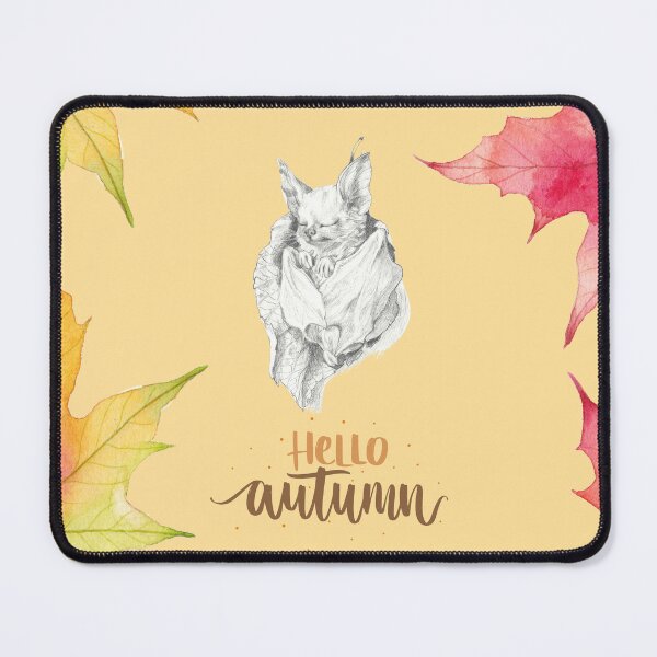 Item preview, Hello Autumn: illustrazione di pipistrello a matita con foglie designed and sold by ArcanaAtelier.