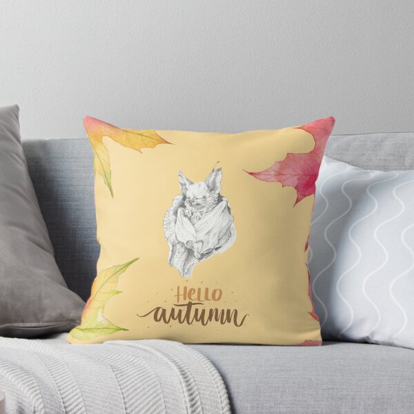 Item preview, Hello Autumn: illustrazione di pipistrello a matita con foglie designed and sold by ArcanaAtelier.